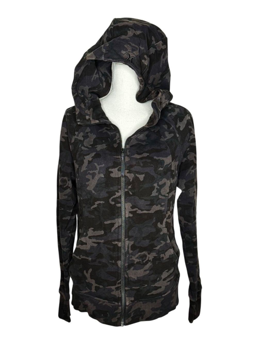 Lululemon Scuba Full-Zip Hoodie Grey Black Camo Size 12